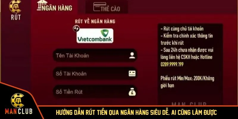 Tận hưởng rút tiền MANCLUB siêu tốc, không lo chờ đợi