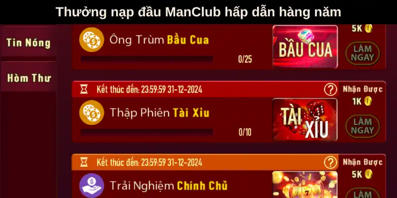 Thưởng nạp đầu ManClub hấp dẫn hàng năm